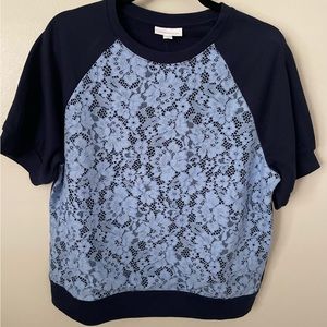 Charter Club Short Sleeve Lace Front Sweatshirt Top Size Large New